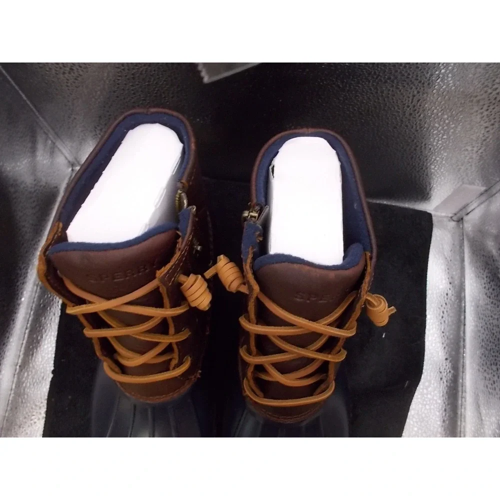 Sperry Saltwater Duck Boots Women's Navy Brown Leather Waterproof NIB 10